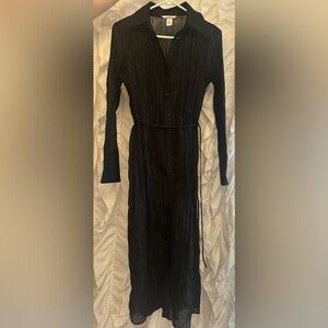 NWOT H&M Black Long Sleeve Sheer Dress With Tie-Belt Women’s Size XS